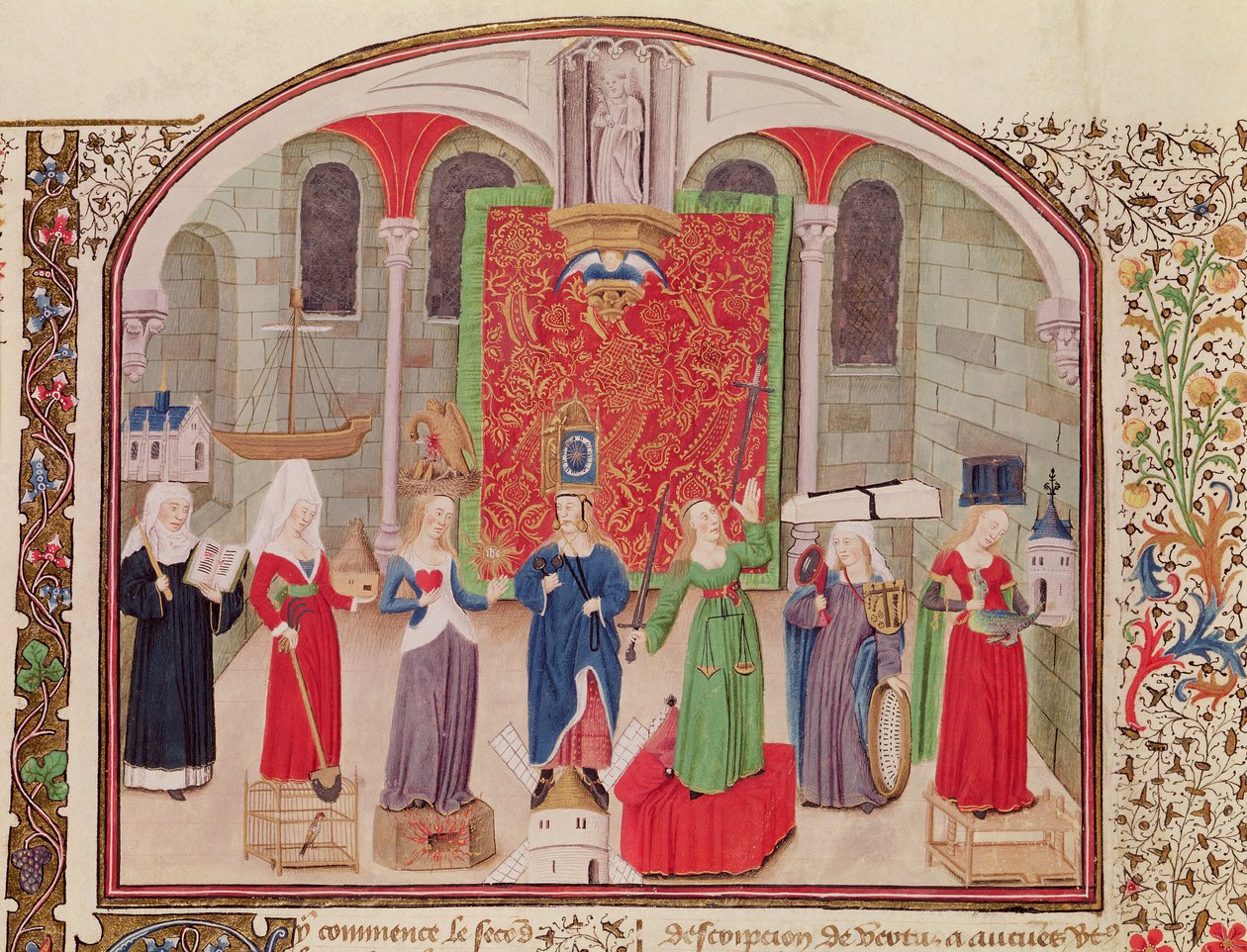 Ms 927 Fol.17v来自伦理，政治和经济学的神学和红衣主义美德，亚里士多德（公元前384-322） 作者 法语学校
