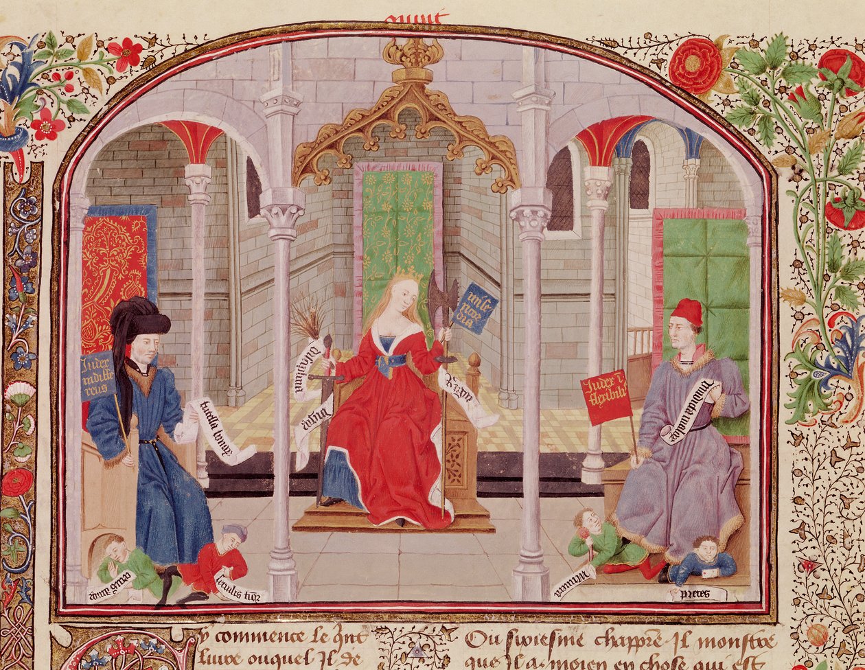 Ms 927 Fol.71v正义理论，来自伦理，政治和经济学的亚里士多德（公元前384-322） 作者 法语学校