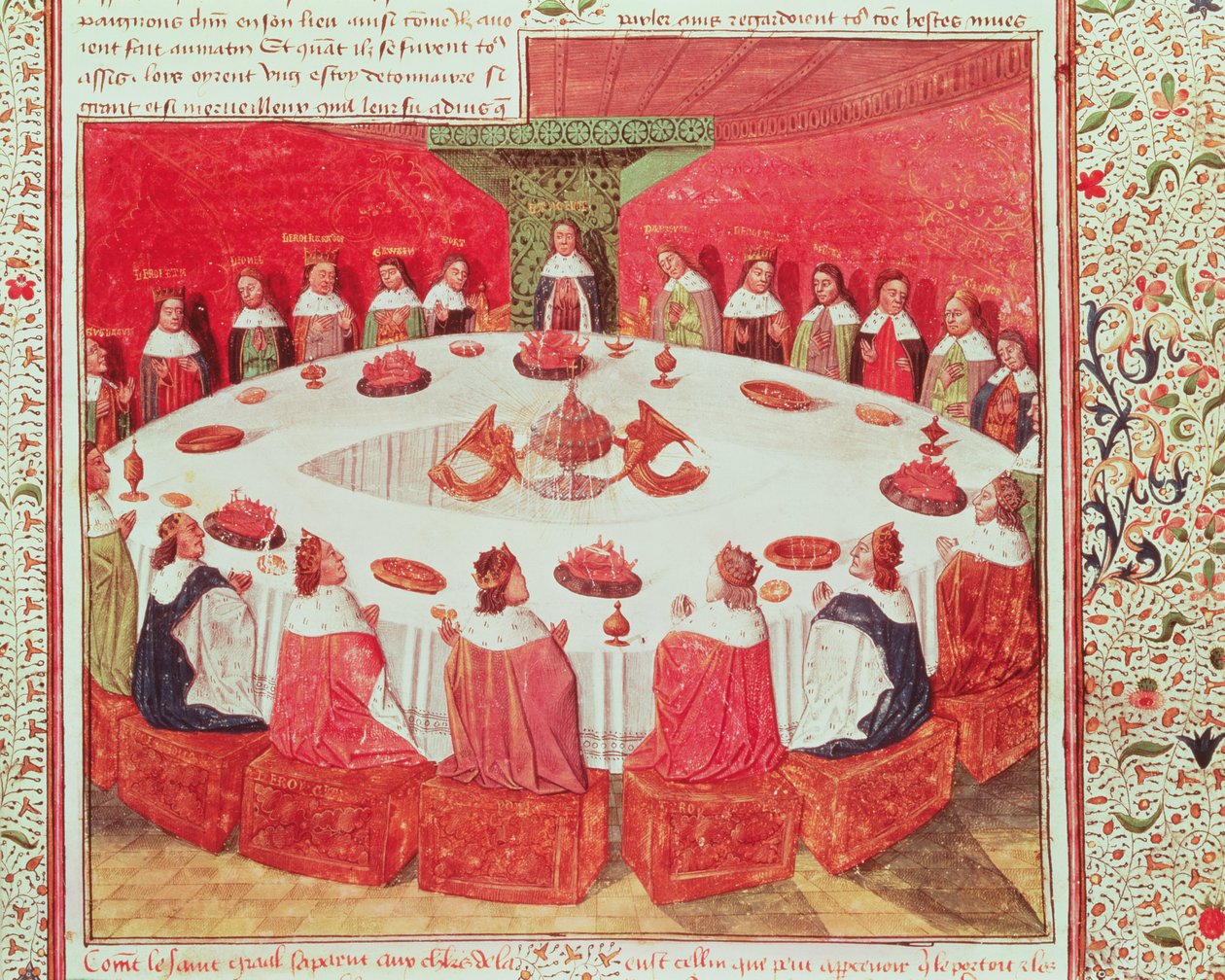 女子十二世纪女士f.5圆桌会议和圣杯，来自Livre de Messire Lancelot du Lac，1470 作者 法语学校