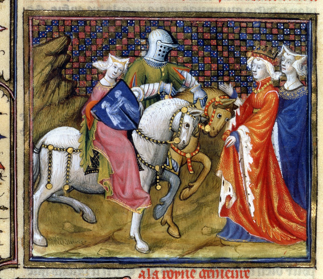 女士120 The Lady of the Lake Meeting Guinevere，来自La Quite de Saint Graal的Lancelot故事 作者 法语学校
