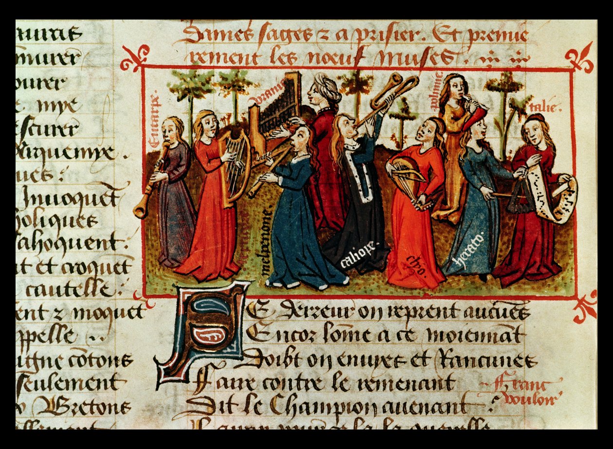 Fr 12476 Fol.109v女士来自Le Champion des Dames的Nine Muses by Martin le Franc（1410-61）1451 作者 法语学校