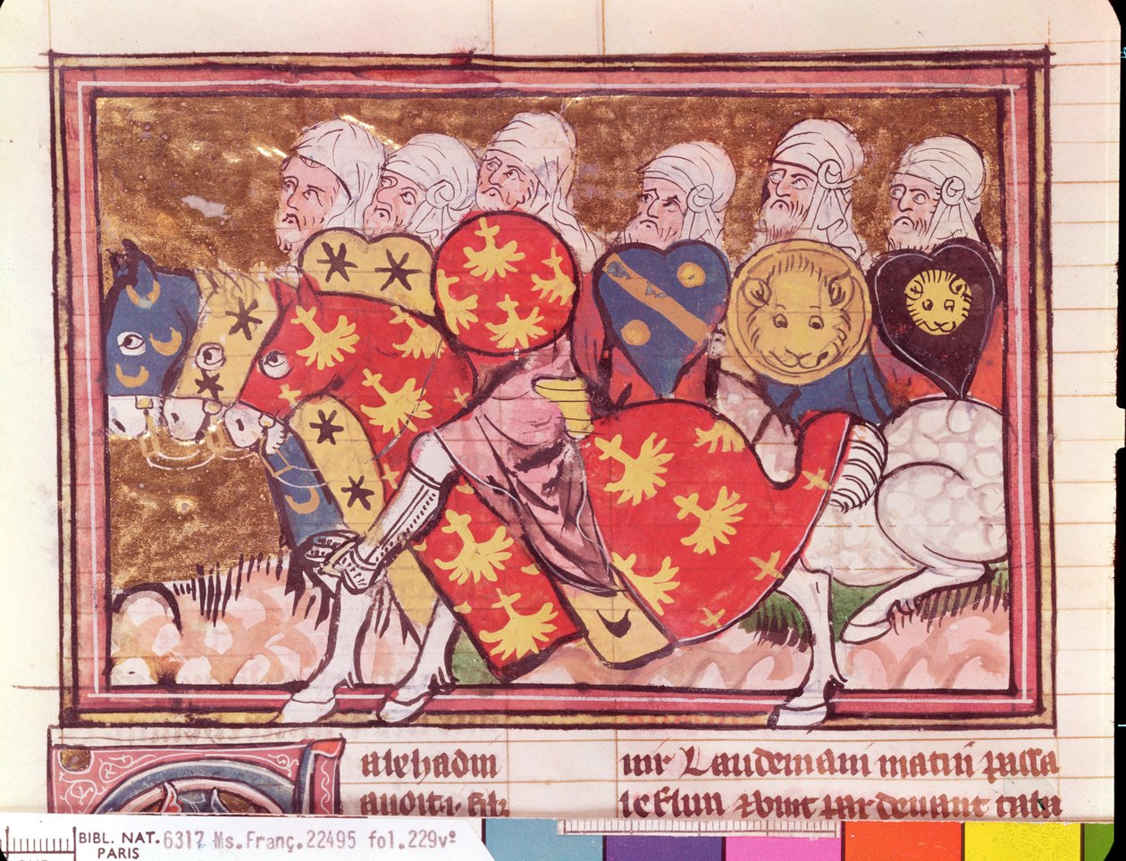 Fr 22495 Fol.229 Army Saladins女士，来自The Roman de Godefroi de Bouillon，1337 作者 法语学校