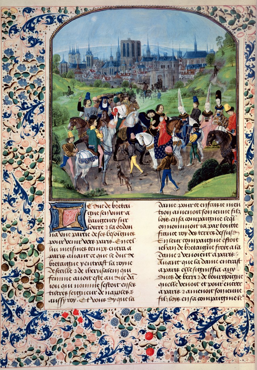 Fr 2645 fol.321v来自Froissarts Chronicle的Anjou年轻路易二世进入巴黎 作者 法语学校