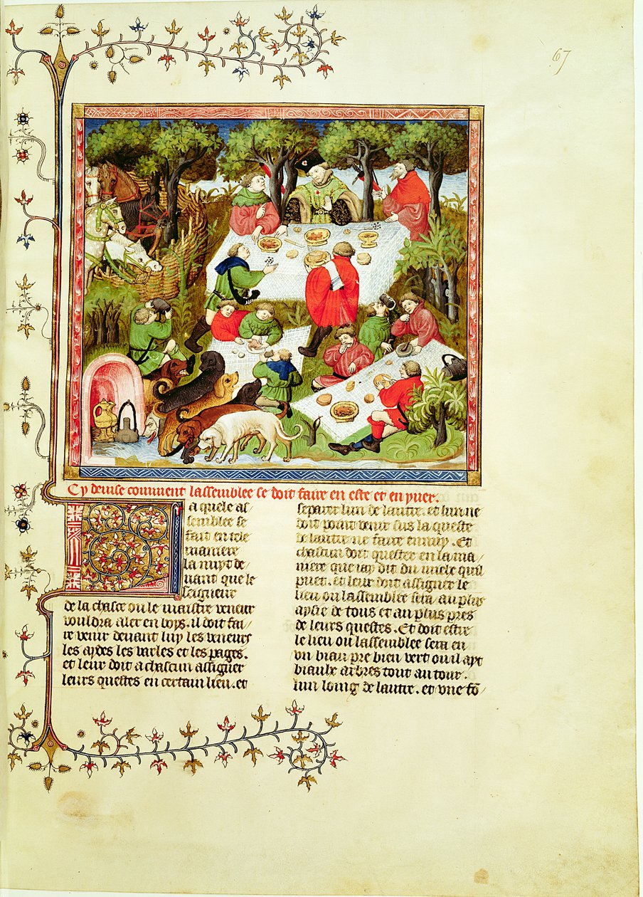 616号女士，6月6日猎人在雄鹿狩猎前赴宴，来自Livre de la Chasse的Gaston Phebus de Foix（1331-1391） 作者 法语学校