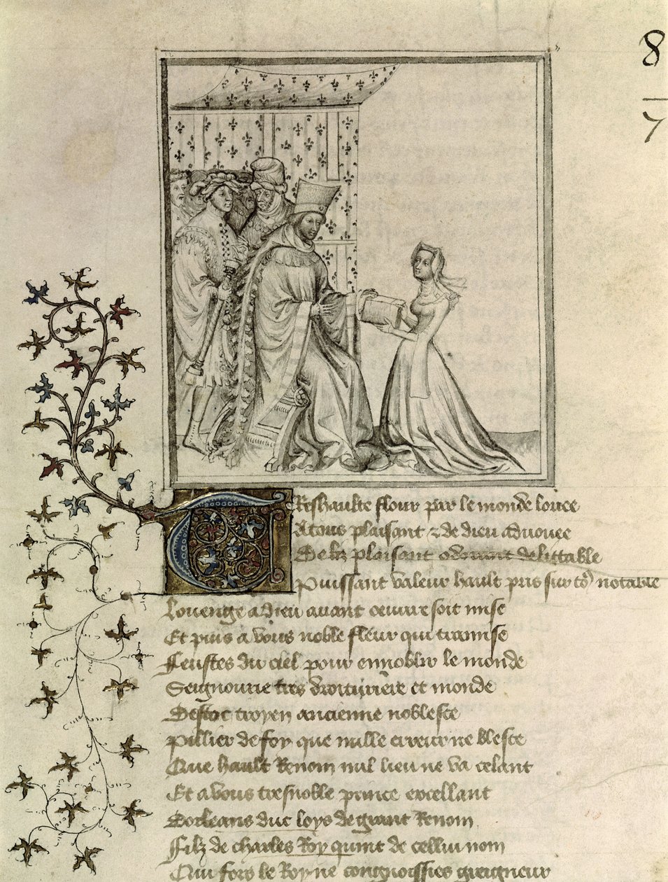 848年女士讲述Christine de Pisan女士（1364-1430）将她的作品提交给奥尔良公爵路易斯（1372-1407），从奥西亚的信到克里斯蒂娜·德皮斯安，约公元前1405年 作者 法语学校