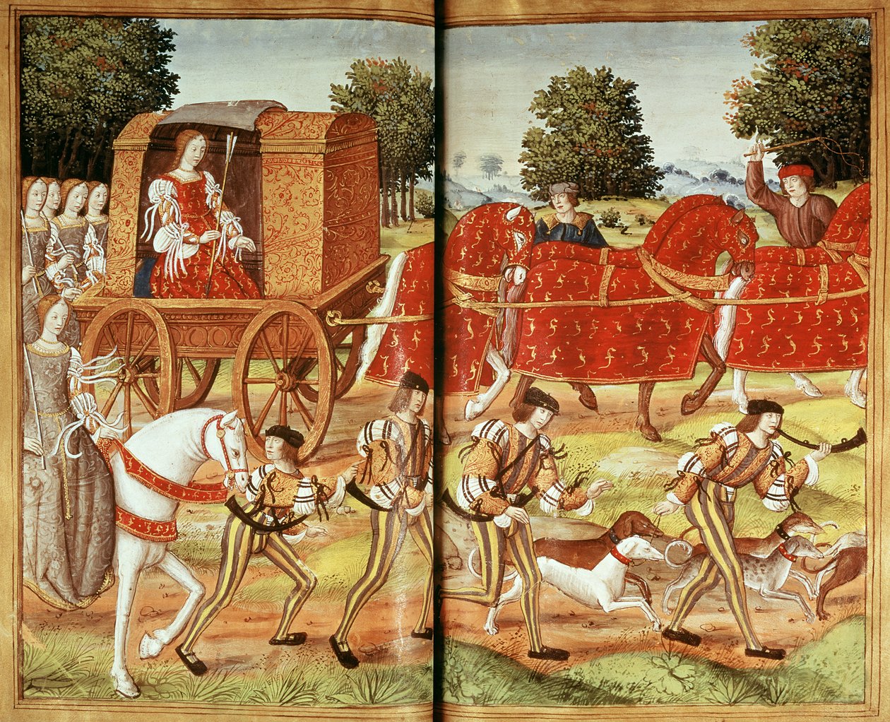 Ms 874 f.31v A Hunt，来自Ovids书信的插图 作者 法语学校