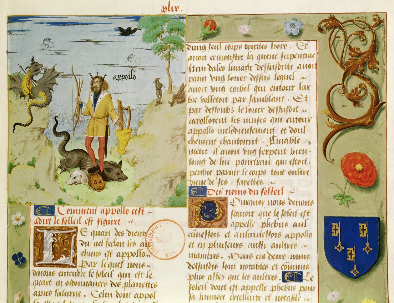女士Fr 9197 Fol.49 Apollo杀死Python，来自Livre des Eschecs DAmour 作者 法语学校