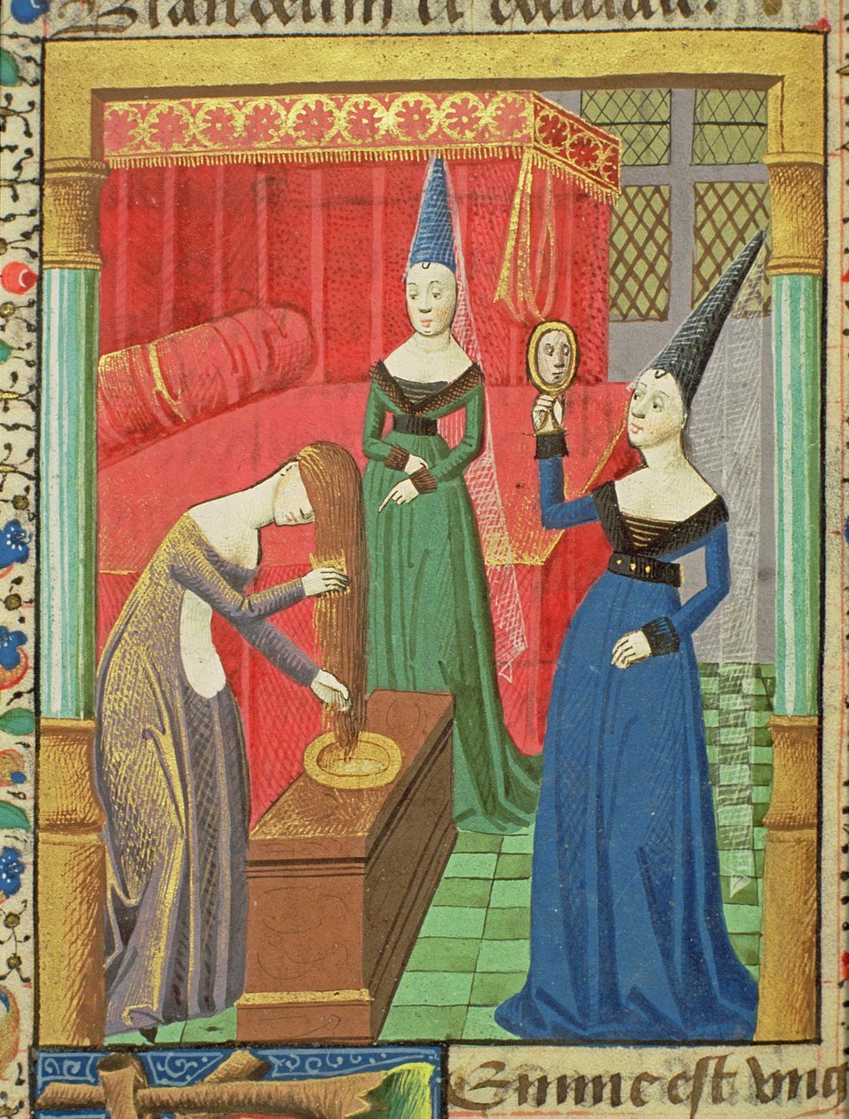 亨特女士208 f.48v女王的虚荣，来自王子的堕落，作者：Giovanni Boccaccio（1313-75）1472 作者 法语学校