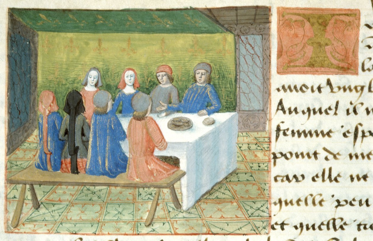Hunter女士252 f.133v Meal，来自The Hundred News News，1462 作者 法语学校