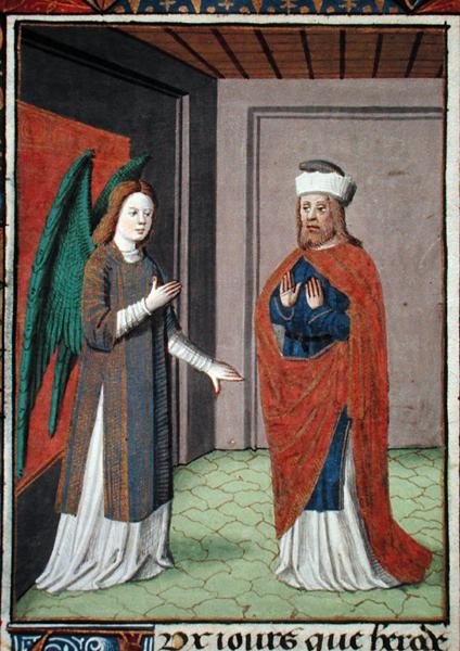 亨特女士 368 f.17v 天使，约1460年（牛皮纸）。 作者 法语学校