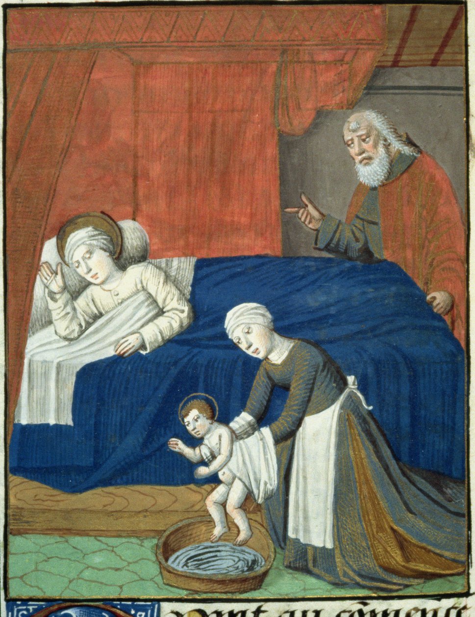 Hunter女士36 f.10v圣母玛利亚的诞生，来自Vita Christi，萨克森的Ludolf，c.1300-7778 作者 法语学校