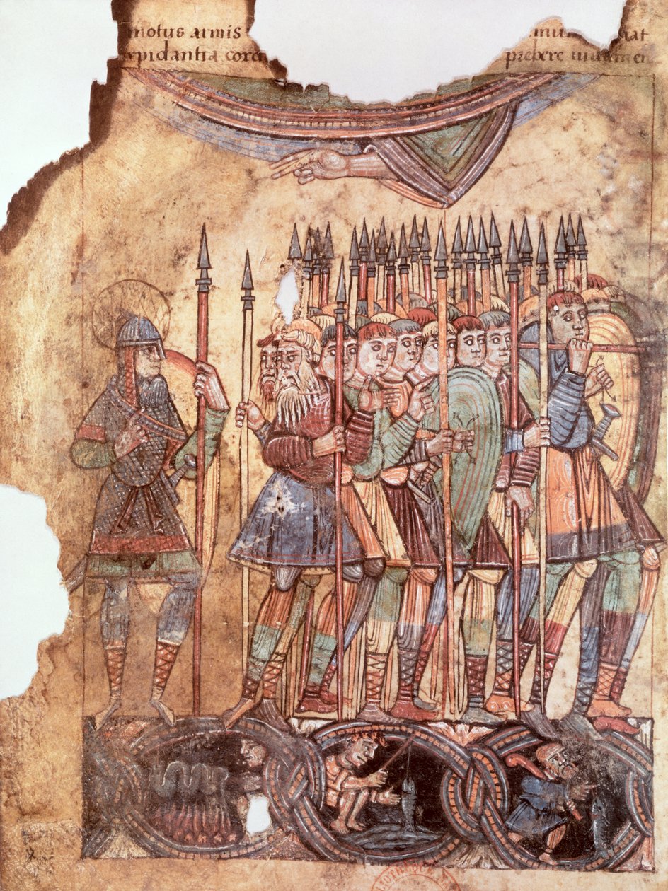 来自La Vie de Saint Aubin dAngers的十字军东征中的Lat 1390 fol.7v Foot Soldiers女士 作者 法语学校