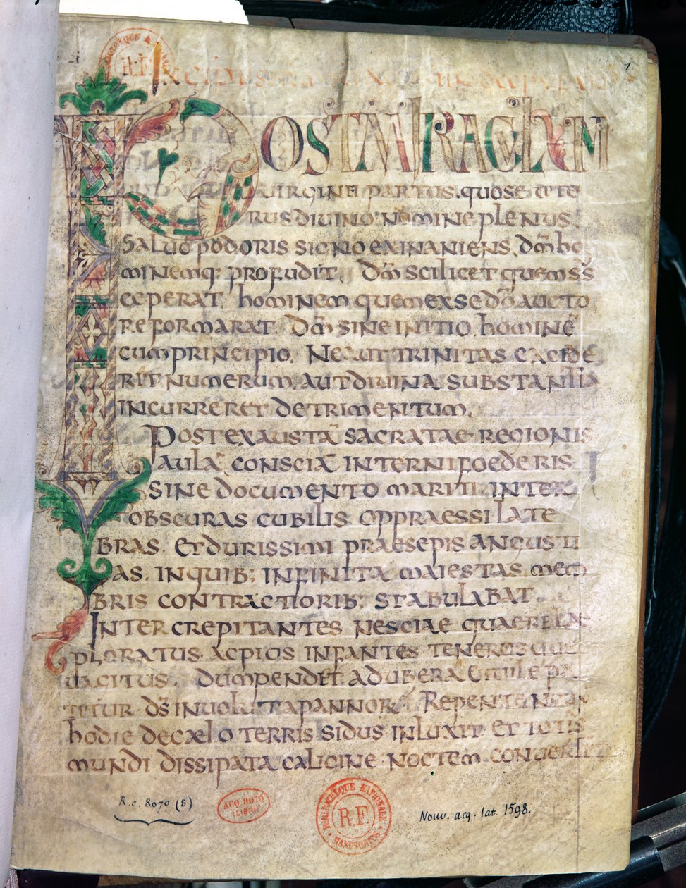 Lat 1598 Fol.1女士来自圣奥古斯丁（354-430）的作品史上最初的P 作者 法语学校