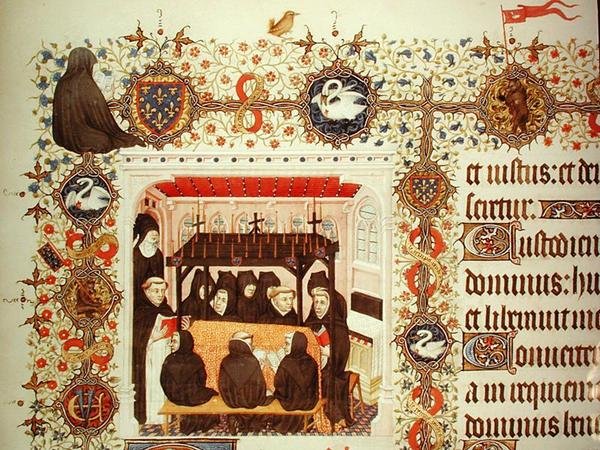 Ms Lat 919 公爵夫人的哀悼，有纹章和动物细节，来自Grandes Heures de Duc de Berry的作品 作者 法语学校