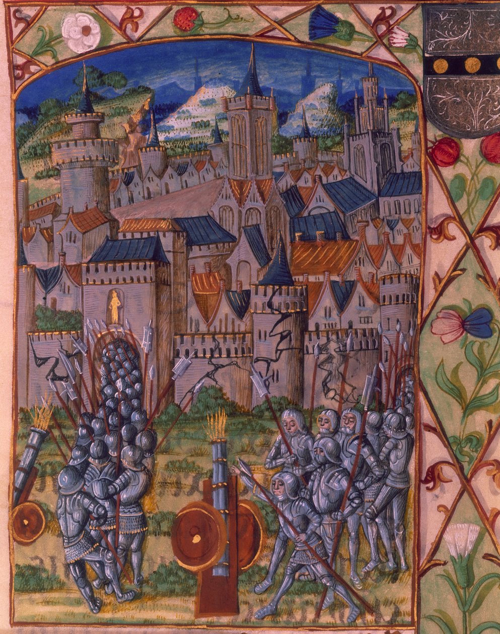 皇家女士皇家 20 E.III fol.152v 《埃夫勒的攻占》，选自《Chroniques de France ou de Saint Denis》。 作者 法语学校