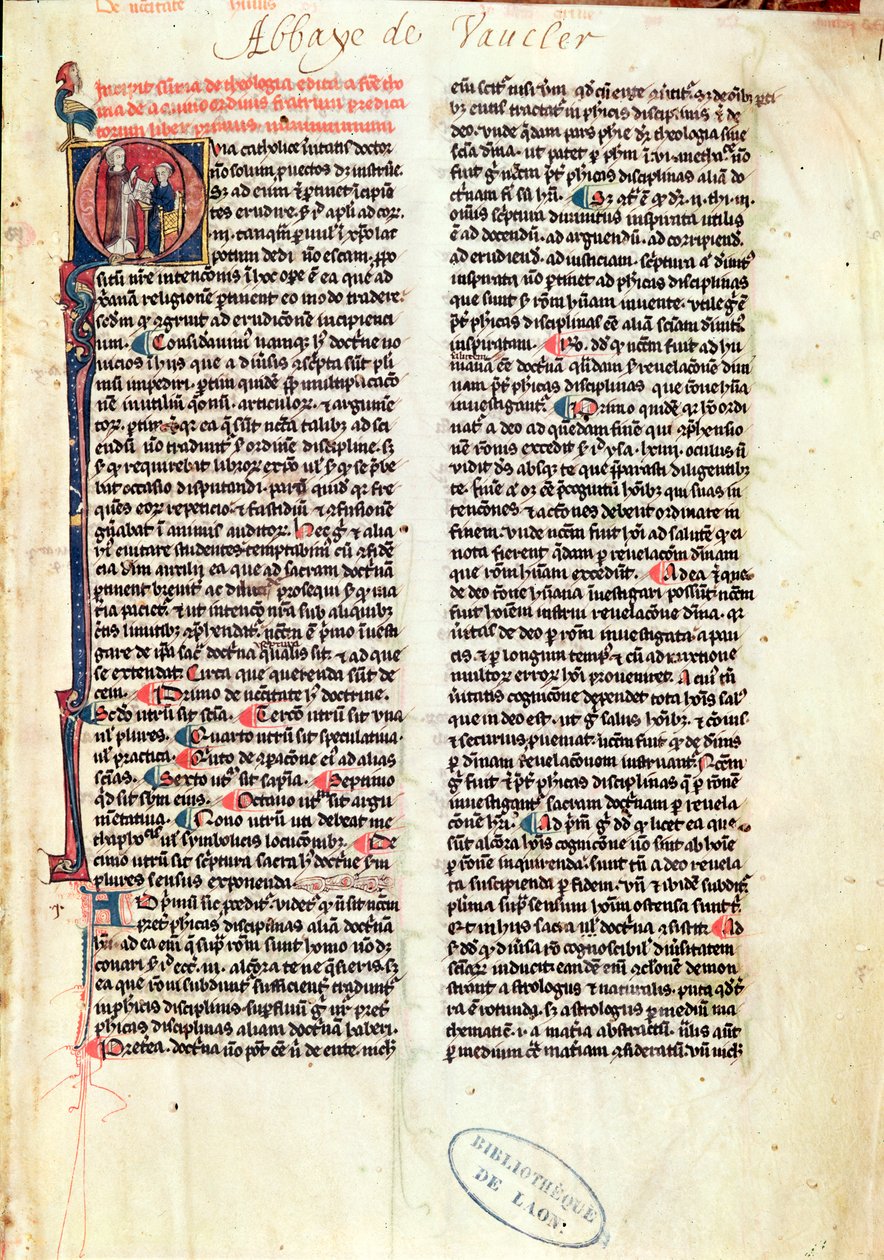 来自St. Thomas Aquinas的Summa神学的de Vauclair 160 Fol.1页（1225-74） 作者 法语学校