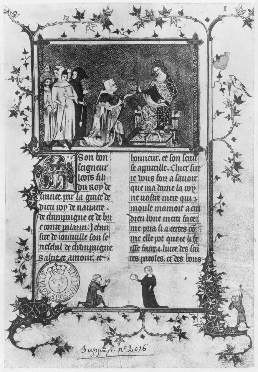 fr 13568女士，Jean de Joinville将他在圣路易斯（1215-70）的书提交给路易十世（1289-1316）的Stubborn 作者 法语学校