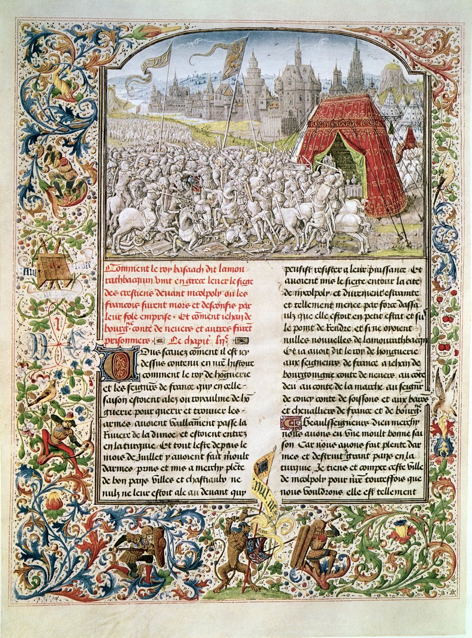 女士t.4 fol.230尼科波利斯战役于1396年传来Breslau手稿，来自Froissarts Chronicle，1472 作者 法语学校