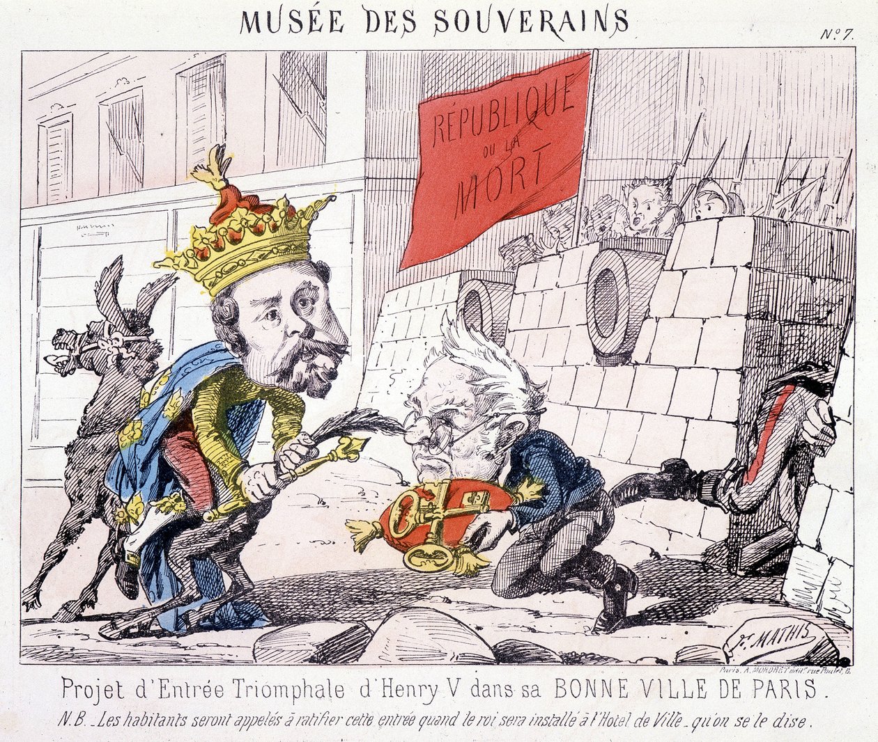 Musée des Souverains - 亨利五世凯旋门进入他的美好城市巴黎的项目（梯也尔将巴黎的钥匙交给他，由挥舞着写有“République ou la mort”的旗帜的公民捍卫）。 作者 法语学校