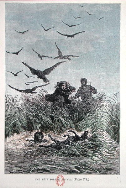 纳迪娅和米歇尔-斯特罗戈夫，出自儒勒-凡尔纳（1828-1905）的《米歇尔-斯特罗戈夫》，1893年（彩色平印）。 作者 法语学校