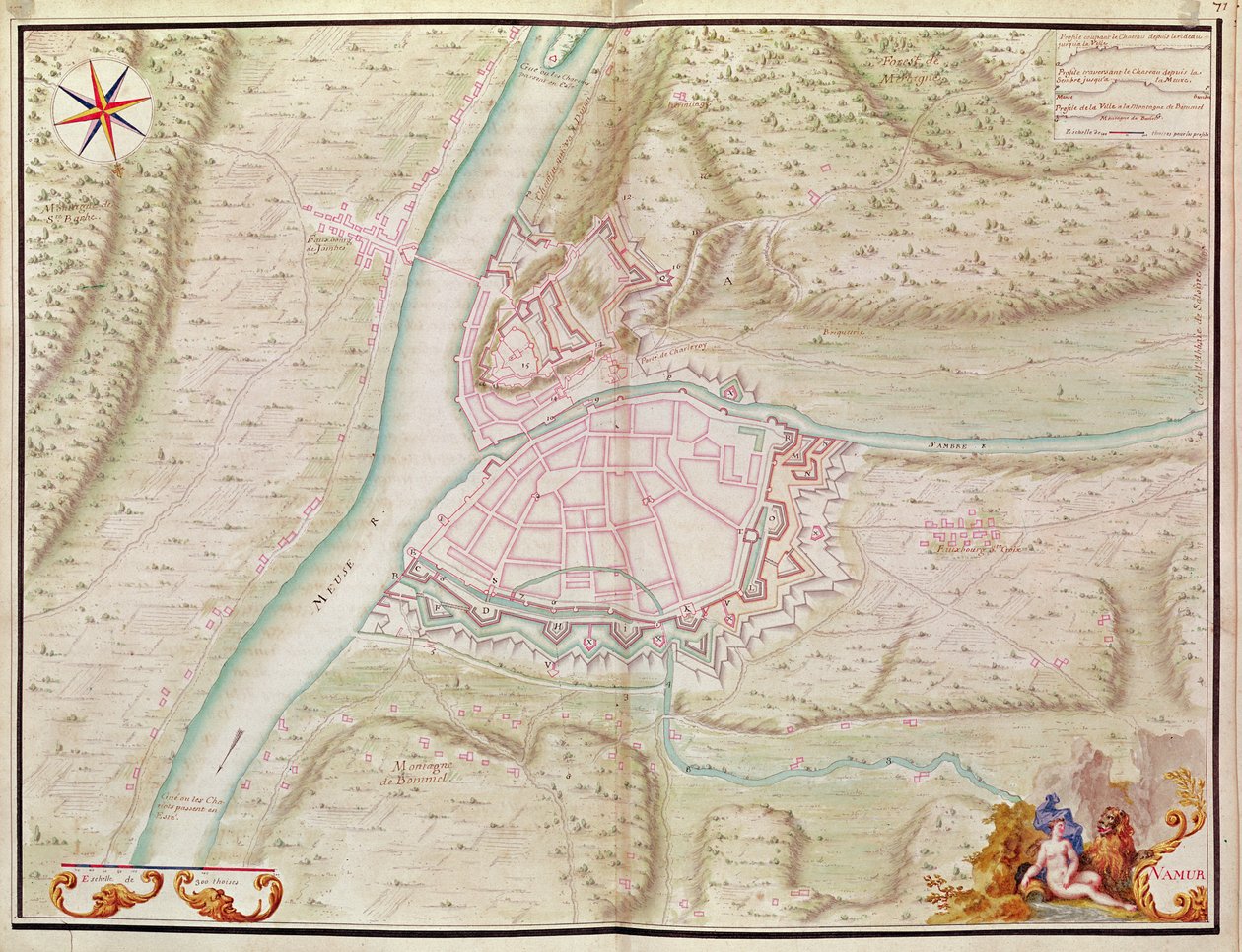 那慕尔及周边地区，来自Atlas de Louis XIV。计划des地方etrangeres，1665（笔，水墨和清洗） 作者 法语学校
