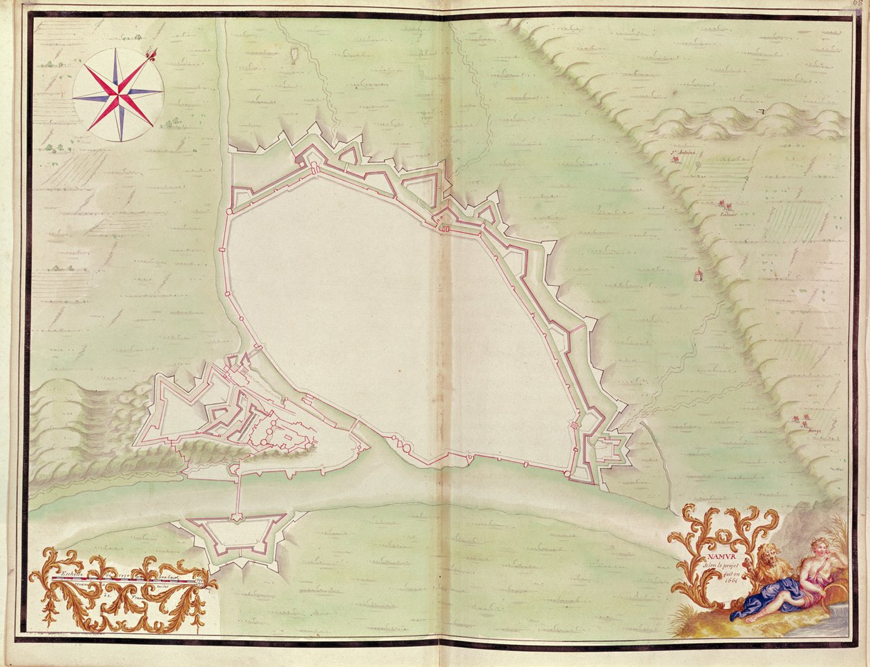 那慕尔，来自路易十四的阿特拉斯。国外座位计划，1665年（钢笔，水墨和水洗） 作者 法语学校