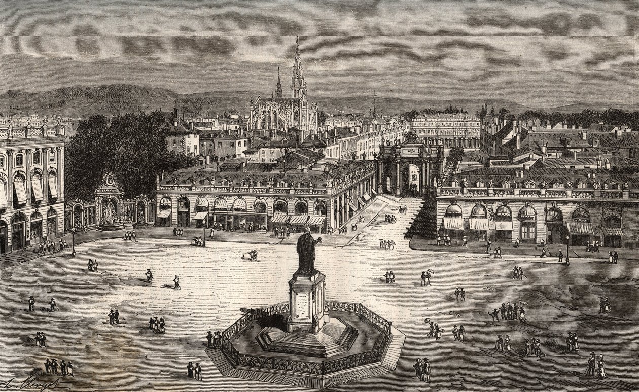 南锡 - 默尔特-摩泽尔 - 镌刻在V.A. Malt-Brown的 "La France illustree: geographie, histoire, administration statistique "中，1884年。 作者 法语学校