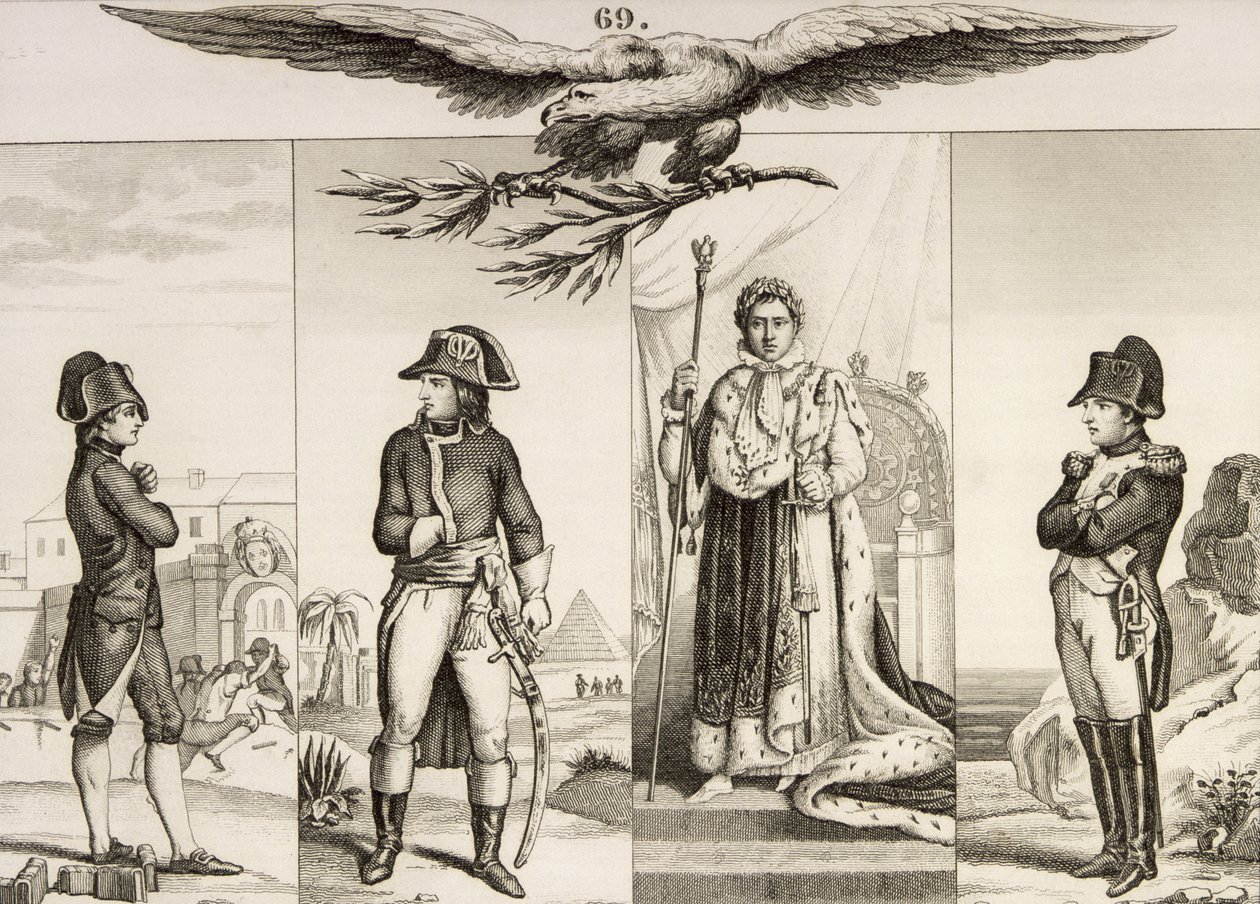 Napoleon Bonaparte（1769-1821）在他生命的四个阶段，来自Colart的“Histoire de France”，出版于1840年 作者 法语学校