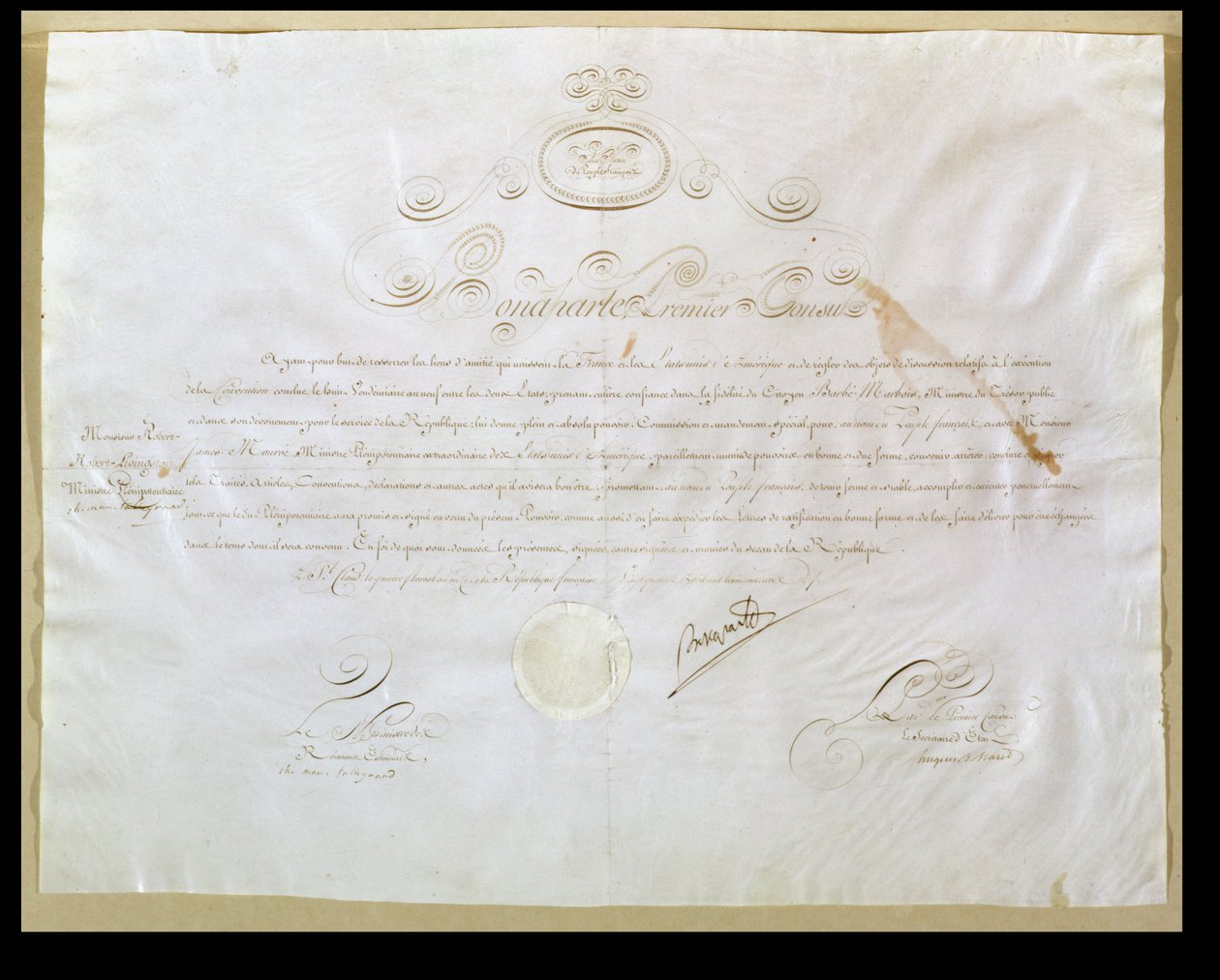Napoleon Bonapartes（1769-1821）授权美国于1803年4月30日购买路易斯安那州（墨菲纸上的墨水） 作者 法语学校
