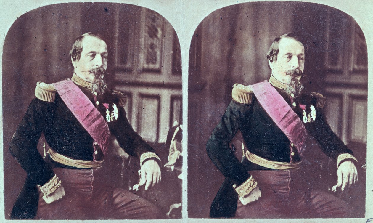 拿破仑三世（1808-73），1860年，1860年至1870年间拍摄的彩色立体照片 作者 法语学校