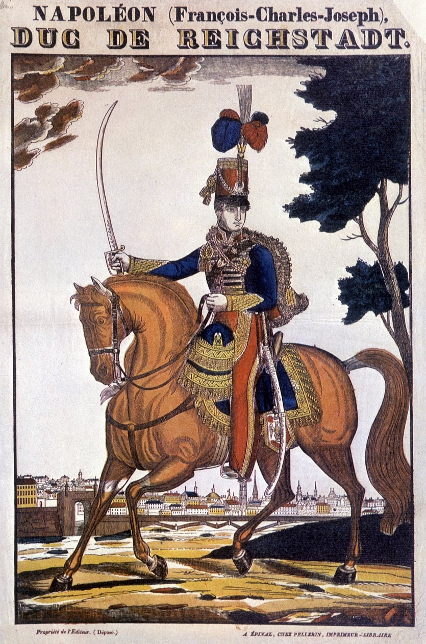 拿破仑二世，皇帝拿破仑一世（1769-1821 年）之子，骑在马背上 - 埃皮纳尔的图像 作者 法语学校