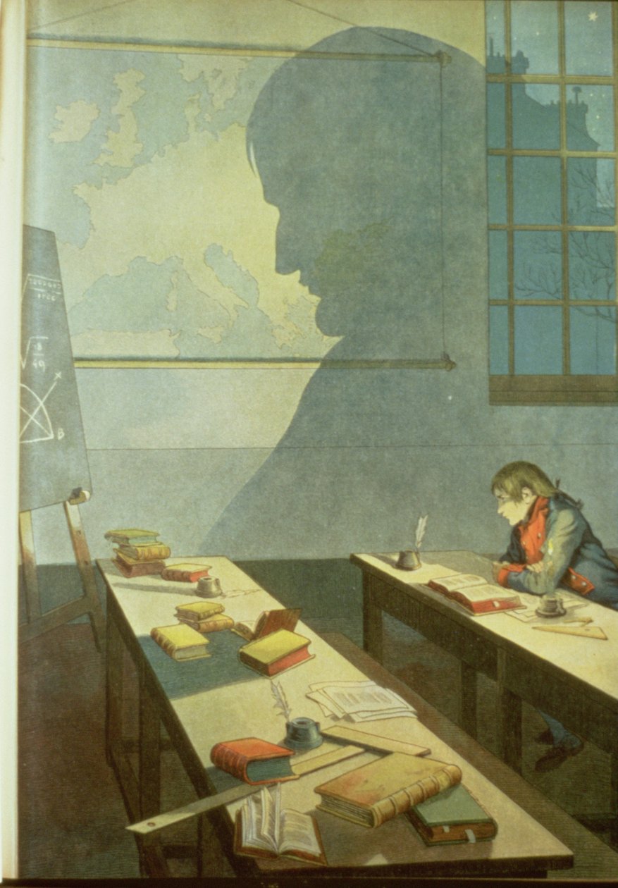 小学生拿破仑》，插图选自 G. Montorgneil 1910 年创作的《波拿巴》（石版画） 作者 法语学校