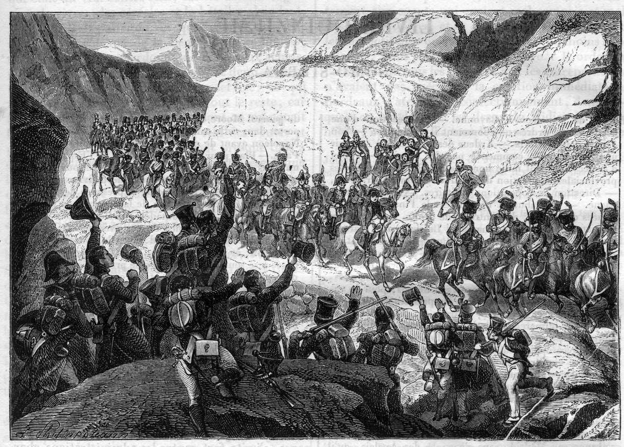 拿破仑战争/西班牙战役的开始，1808年11月5日--拿破仑率领他的部队进入西班牙--载于阿道夫-梯也尔的《帝国史--领事馆史》--1879年--私人收藏 作者 法语学校