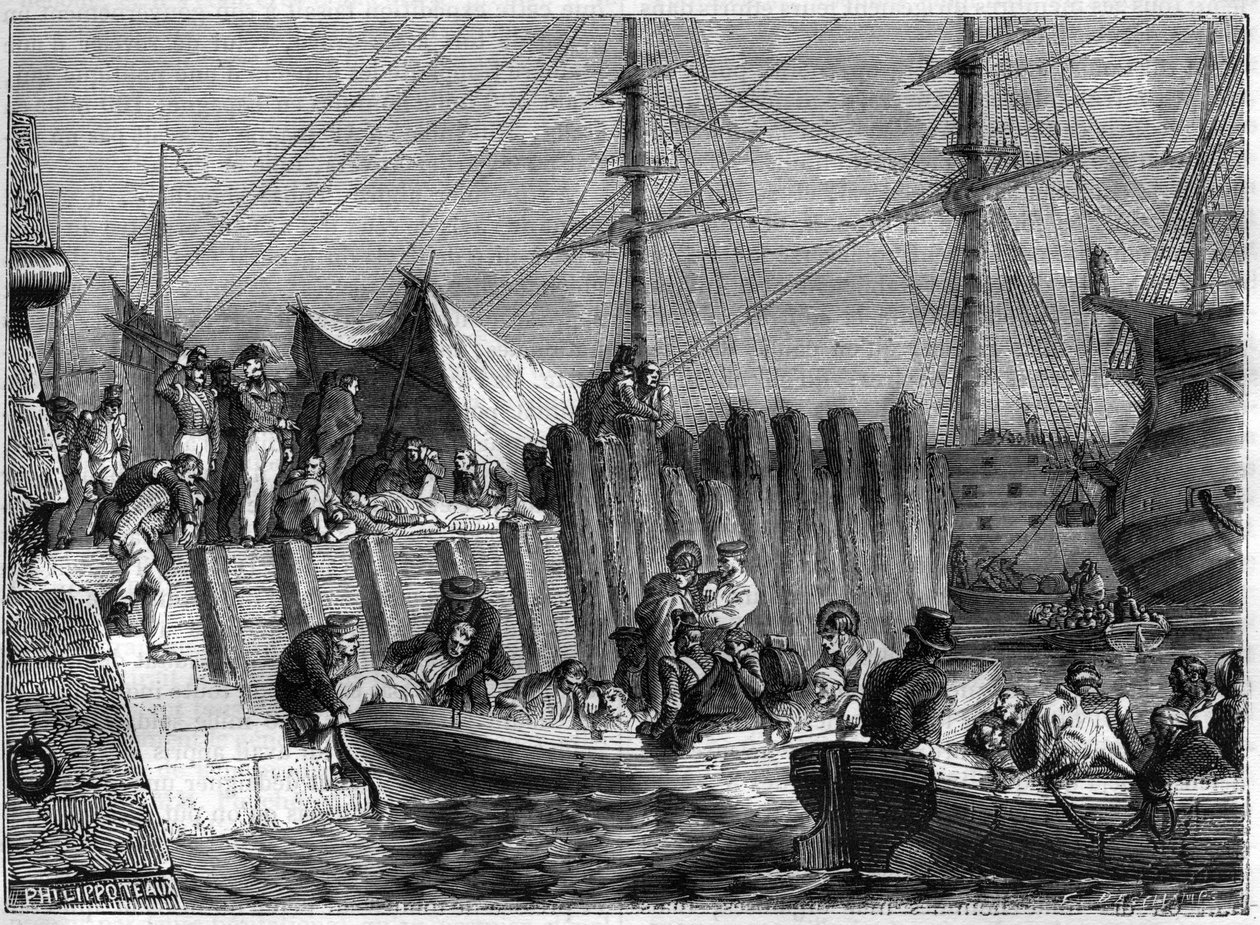 拿破仑战争--1809年英国军队离开沃尔谢伦岛--1809年英国人放弃了荷兰的沃尔谢伦岛--载于阿道夫-梯也尔的《帝国史》，1879年--私人收藏 作者 法语学校