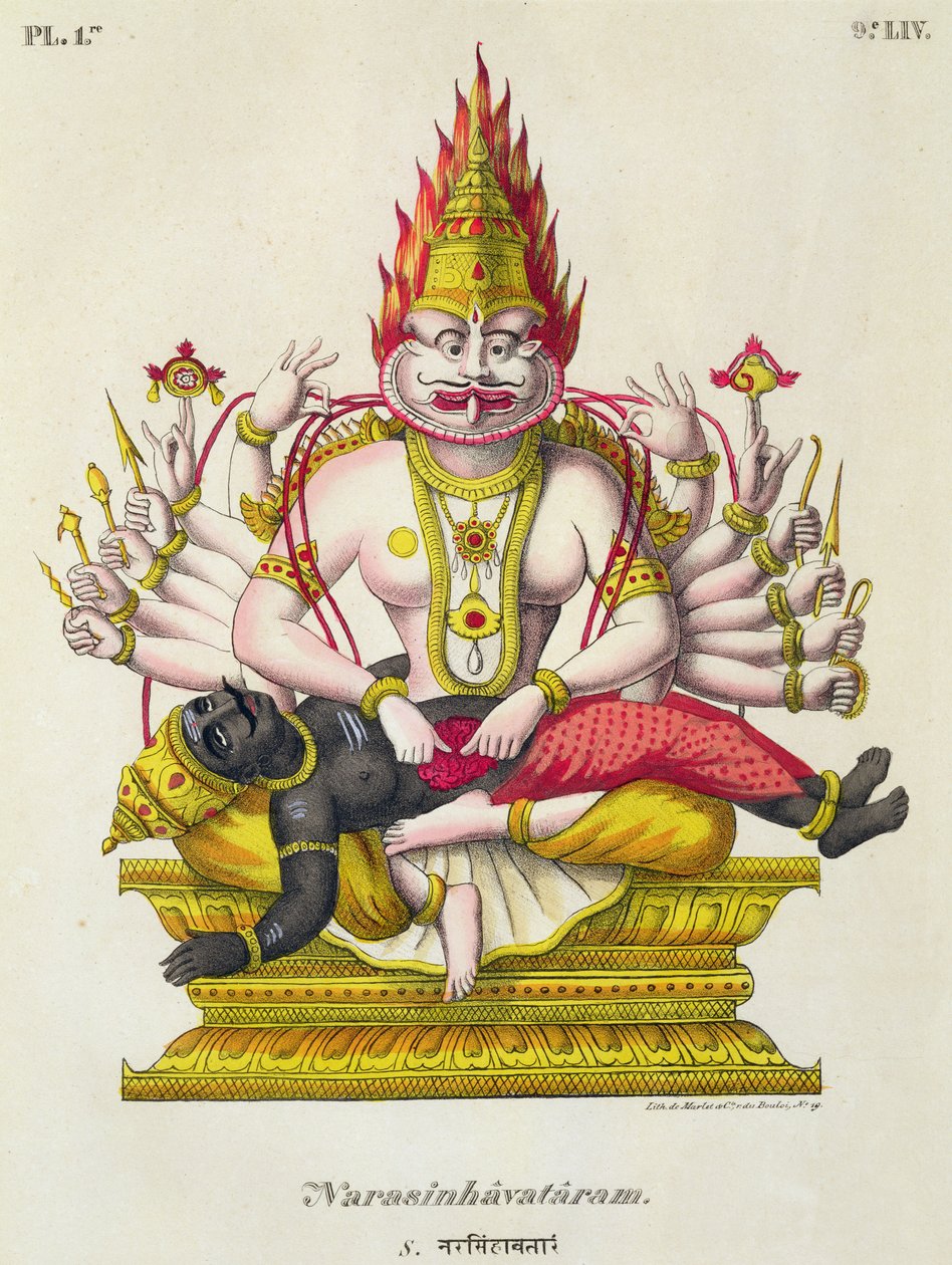 Narasimha，由de Marlet雕刻 作者 法语学校