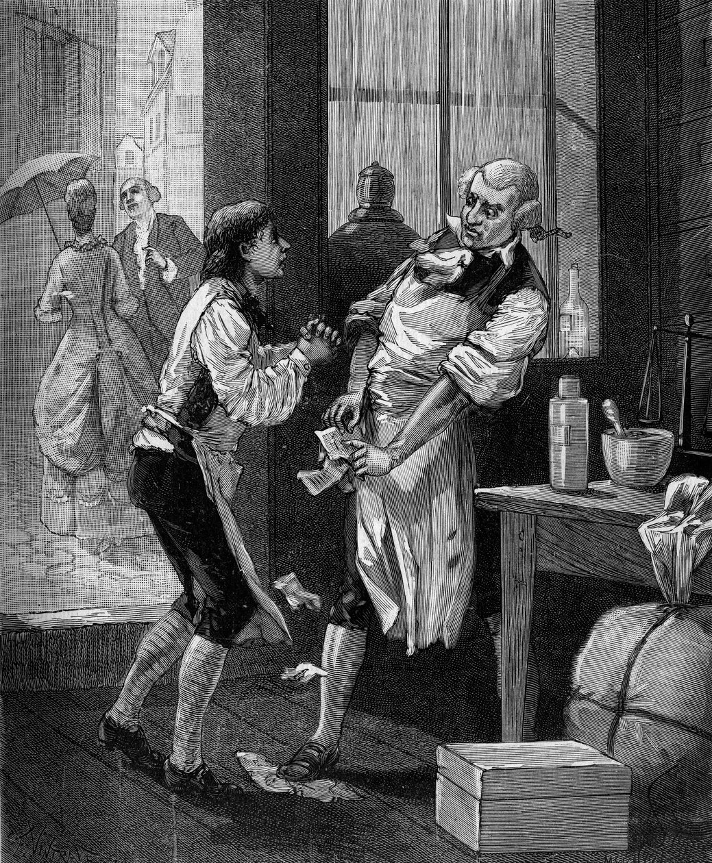 Nicolas Louis Vauquelin，法国化学家（1763年-1829年），首先在一家药店工作。在Bitard Adolphe 1880年撰写的 "Histoire populaire des sciences, inventions et discoveries from the first centuries to present day "中。 作者 法语学校