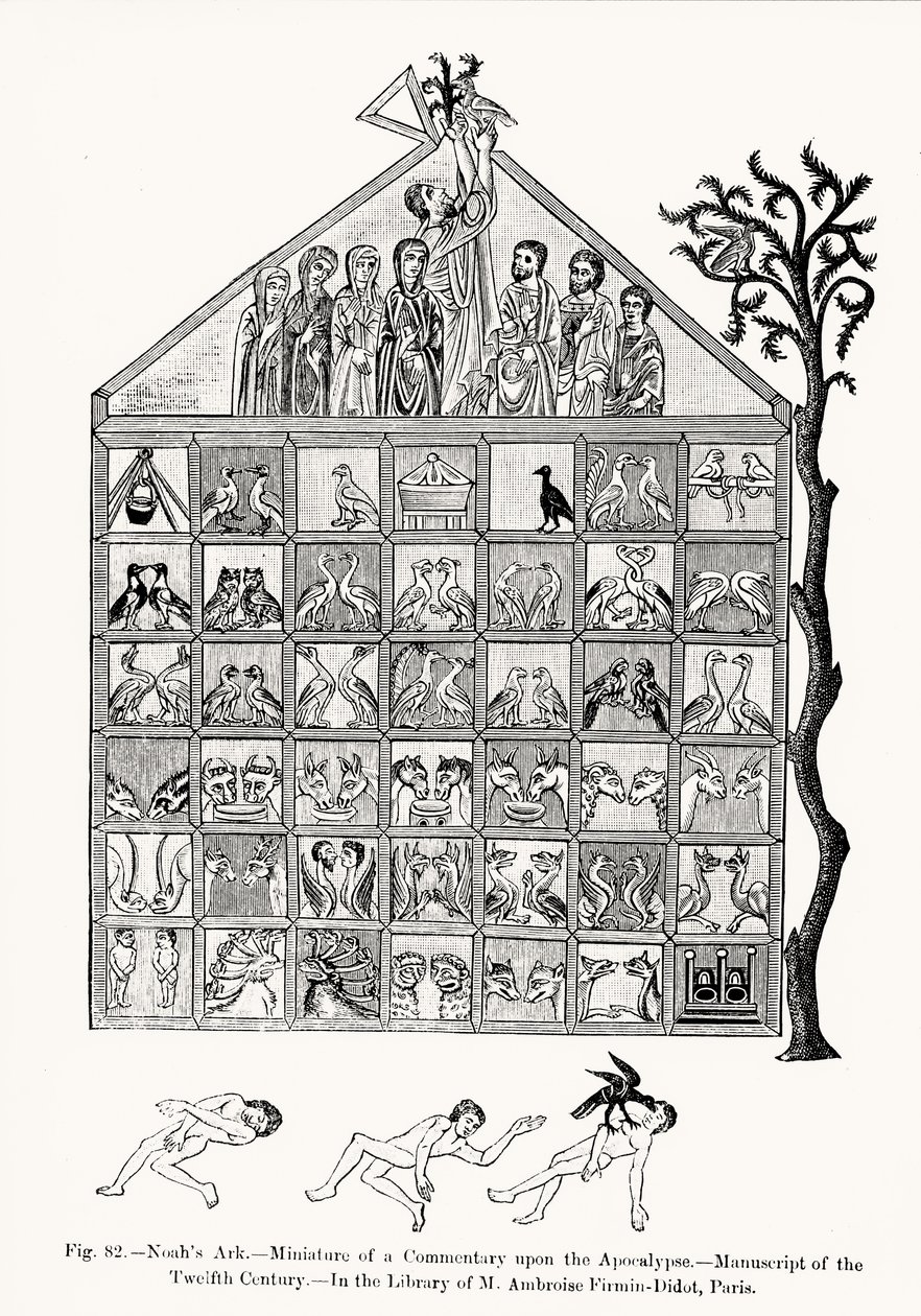 Noahs Ark，“启示录评论”中的缩影，中世纪和文艺复兴时期科学与文学的插图，由Paul Lacroix编写和雕刻，1878年（bw phot 作者 法语学校