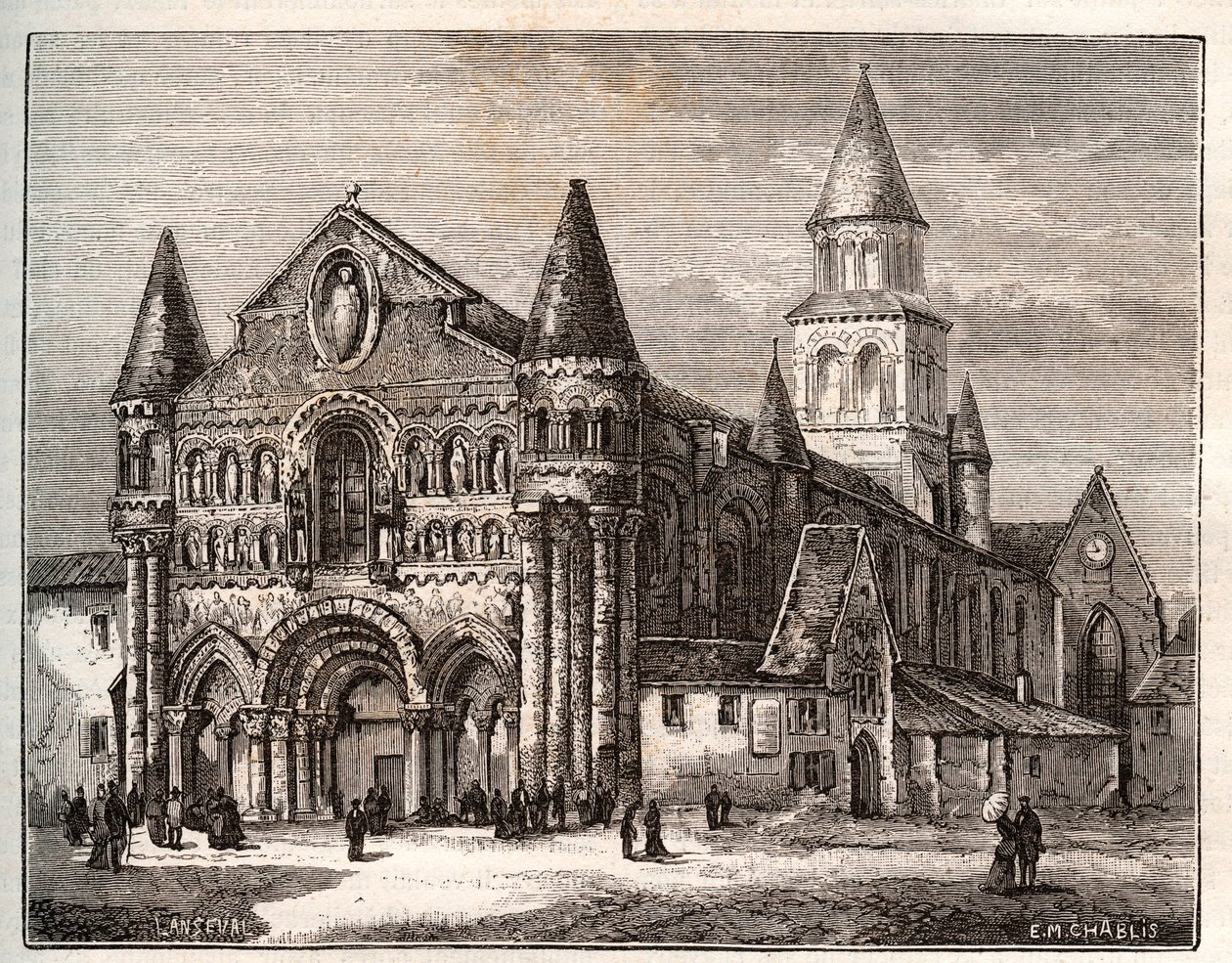 普瓦提埃的圣母院--载于V.A. Malt-Brown的 "La France illustree: geographie, histoire, administration statistique "的雕刻。1884 作者 法语学校