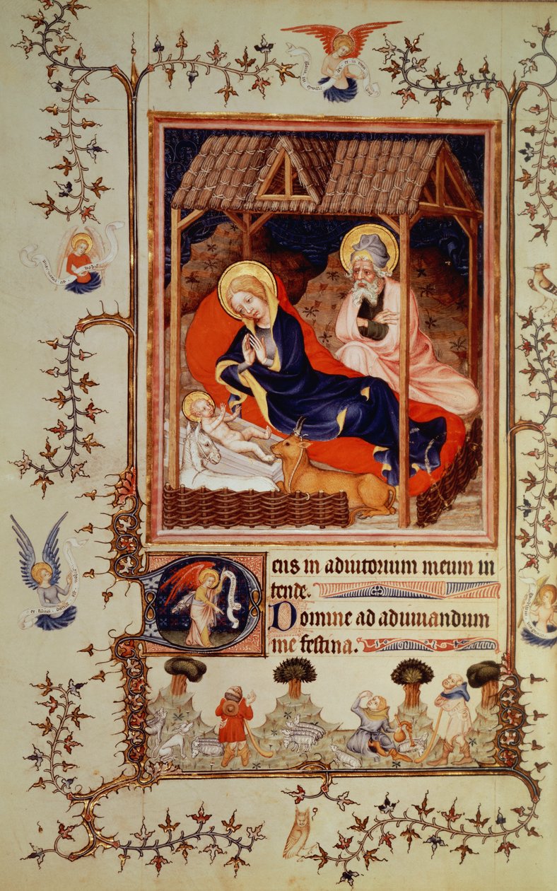 Nouv Lat 3093 f.42来自Duc de Berry的Tres Belle Heures的牧羊人的诞生和探访，开始于c.1382 作者 法语学校