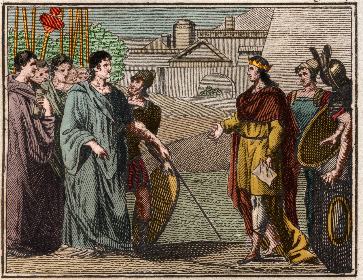 传说中的罗马第二任国王Numa Pompilius将神圣的盾牌带回了火星的祭司。 作者 法语学校