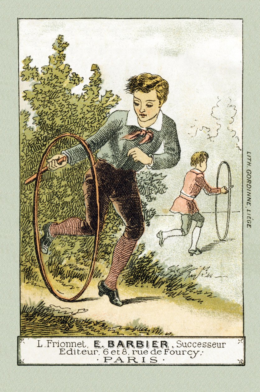 On days of conge, Leon and Lucien play the hoop - in “Alphabet des petits savants”, late 19th century (chromolithograph) 作者 法语学校