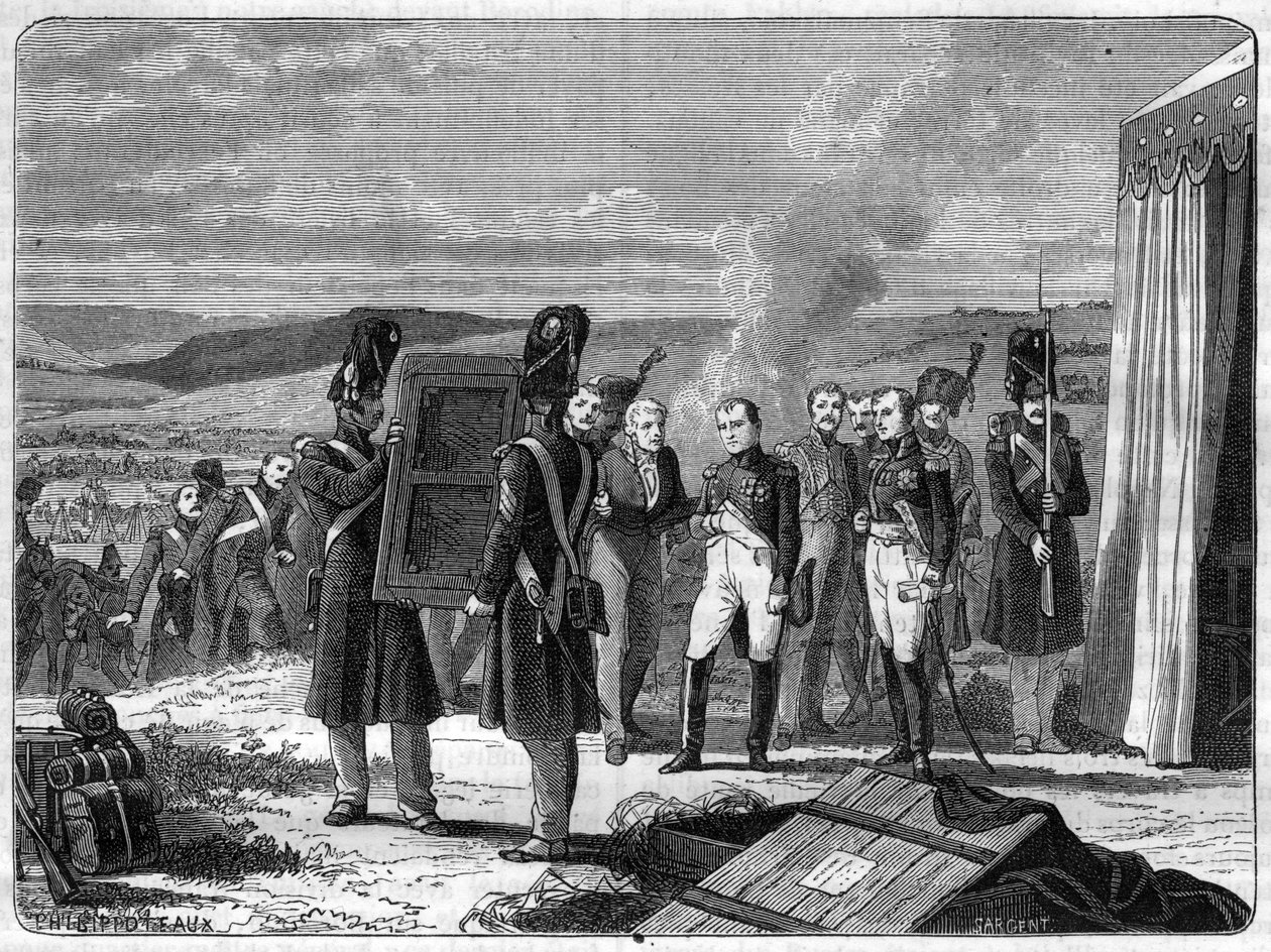 1812年9月7日，在博罗季诺战役的前夕。拿破仑在罗马国王的画像前--罗马国王的画像拿破仑二世给拿破仑一世带来了莫斯科战役（博罗季诺战役）的前夜 作者 法语学校
