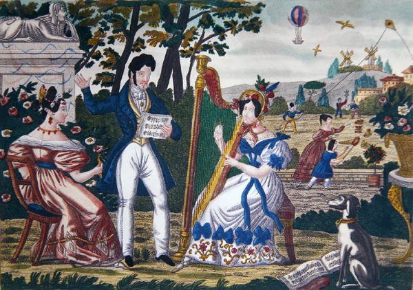 露天音乐会，约1840年（彩色平版印刷）。 作者 法语学校