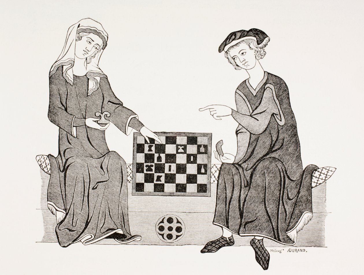 奥兰四世，勃兰登堡侯爵，与他的妻子Hedwige de Habsbourg下棋，来自&39;Les Arts au Moyen Age&39;，1873年出版 作者 法语学校