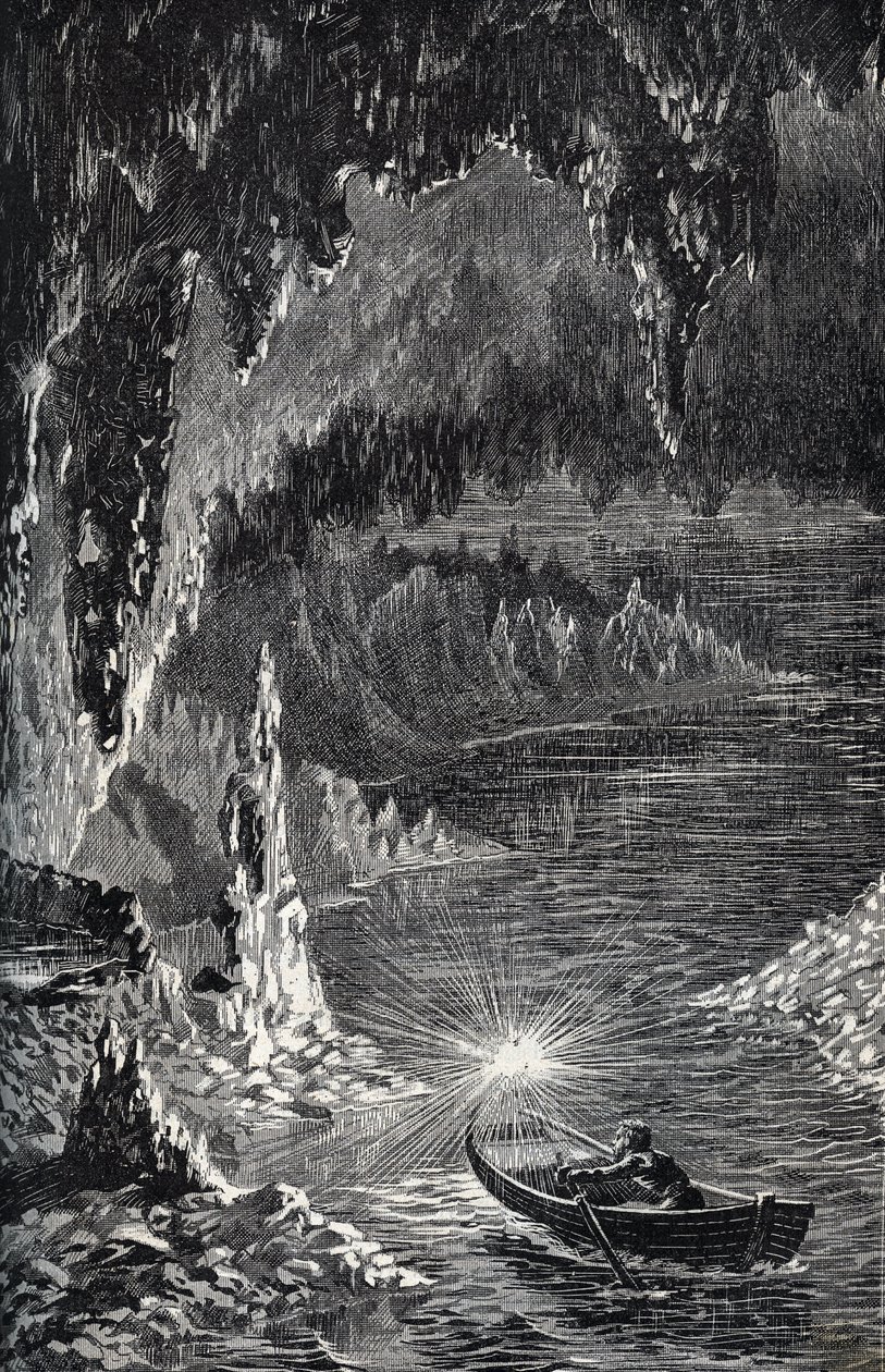 法国洛特省的帕迪拉克洞 - Riviere souterraine - Gouffre de Padirac - dans le Lot en France - engraving in "PATRIE" - DESCRIPTION PIQUE DE LA FRANCE EN 6 VOLUES BY LUCIEN HUARD - end 19th century 作者 法语学校