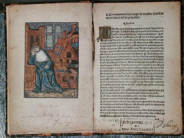 来自《La Cyrurgie de Maistre Guillaume de Salicet》的页面，巴黎 作者 法语学校