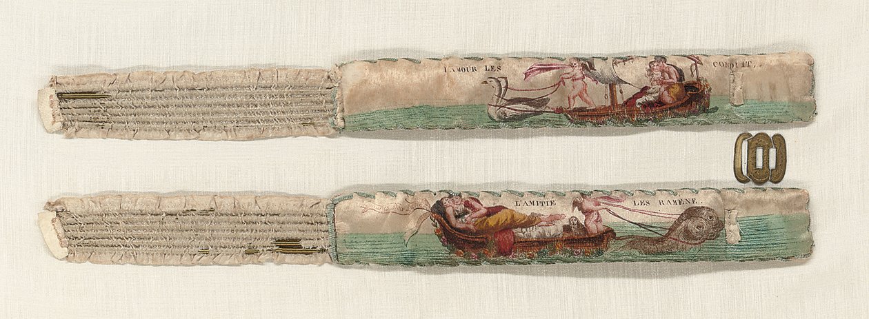 一对吊袜带，约1770-90年（丝绸和金属制） 作者 法语学校