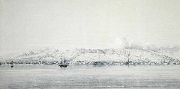 帕佩蒂湾全景，摘自《乘坐维纳斯号环游世界的航行》。 作者 法语学校