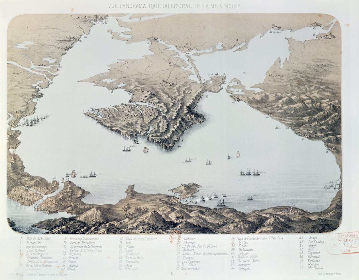 1855年克里米亚战争时期塞瓦斯托波尔和黑海海岸的全景和计划 作者 法语学校