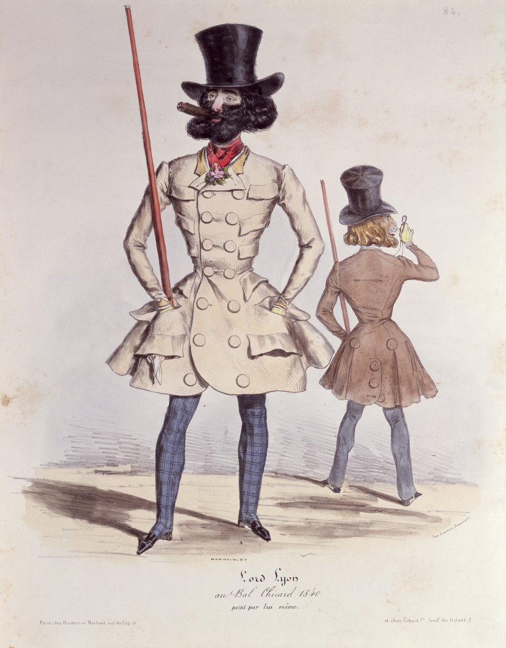 1840年Bal Chicard的巴黎人Dandies（彩色光刻） 作者 法语学校